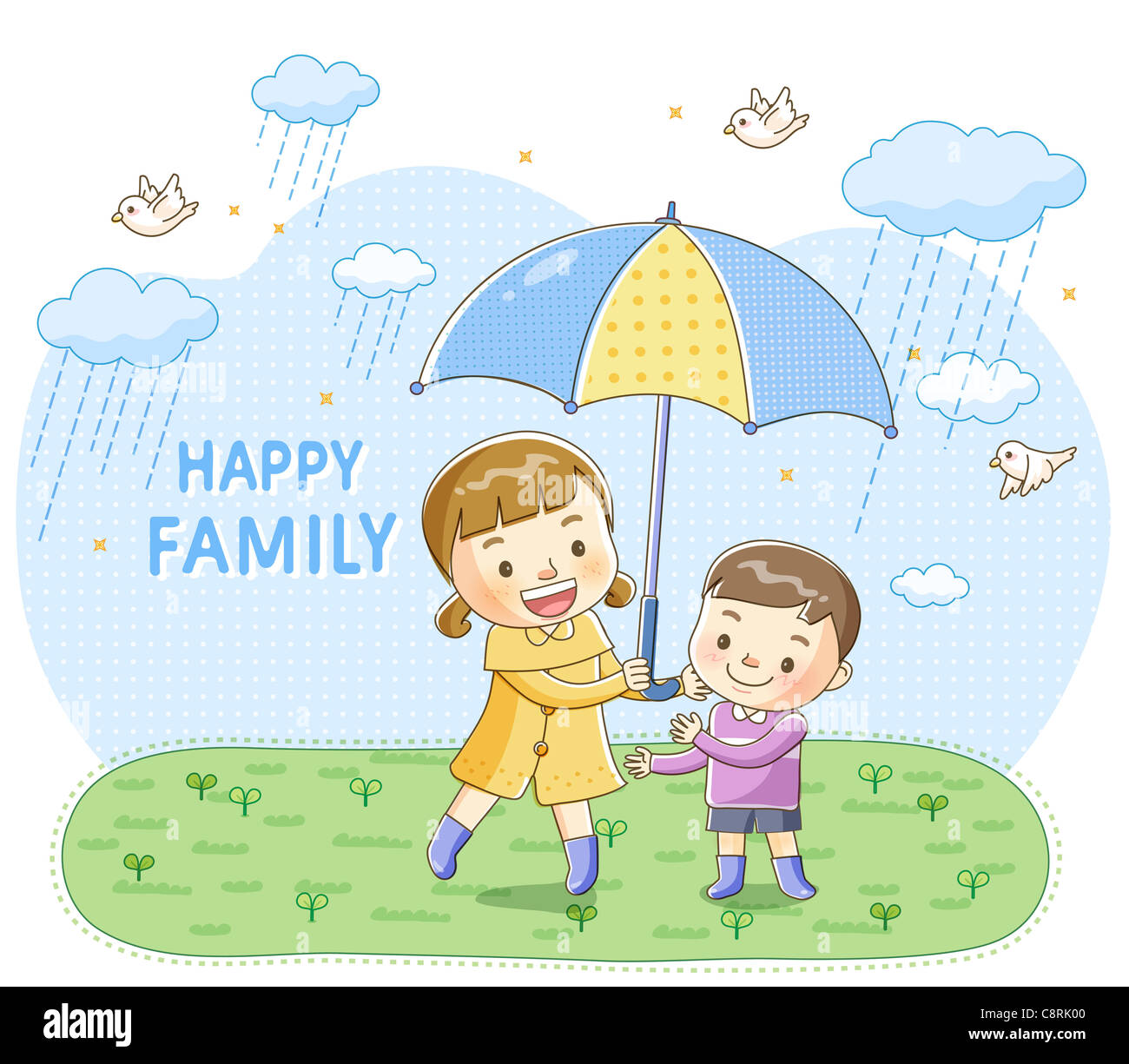 Illustration Of Girl And Boy Holding Umbrella In Rain Stock Photo Alamy Illustration Of Girl And Boy Holding Umbrella In Rain Stock Photo Alamy