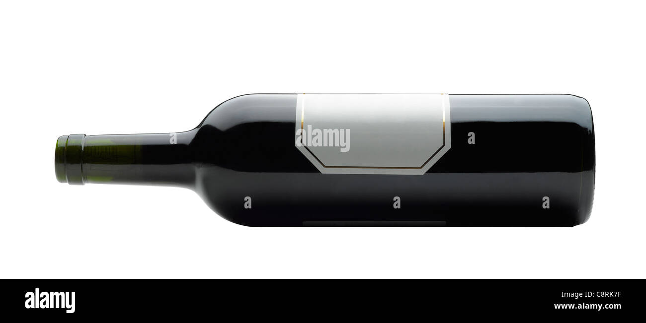 Bootle of wine lying down on white background (clipping path Stock