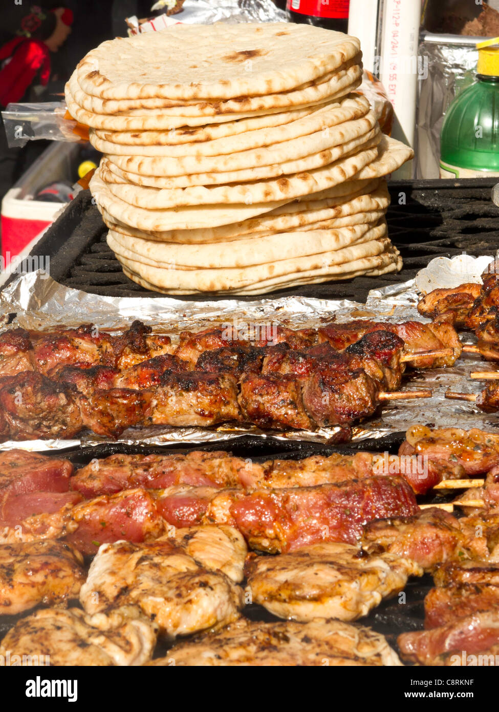 Street Fair,Gyro Stand, Pita Bread, Kebabs On Grill, Avenue of the Americas, NYC Stock Photo Alamy