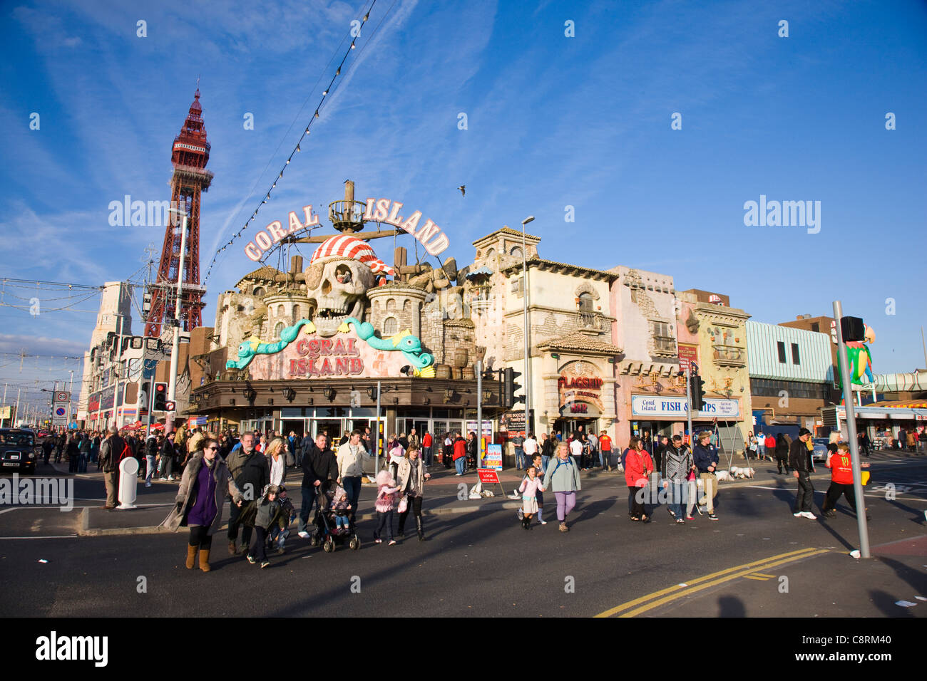 Blackpool tower and Coral Island, Blackpool, UK Stock Photo