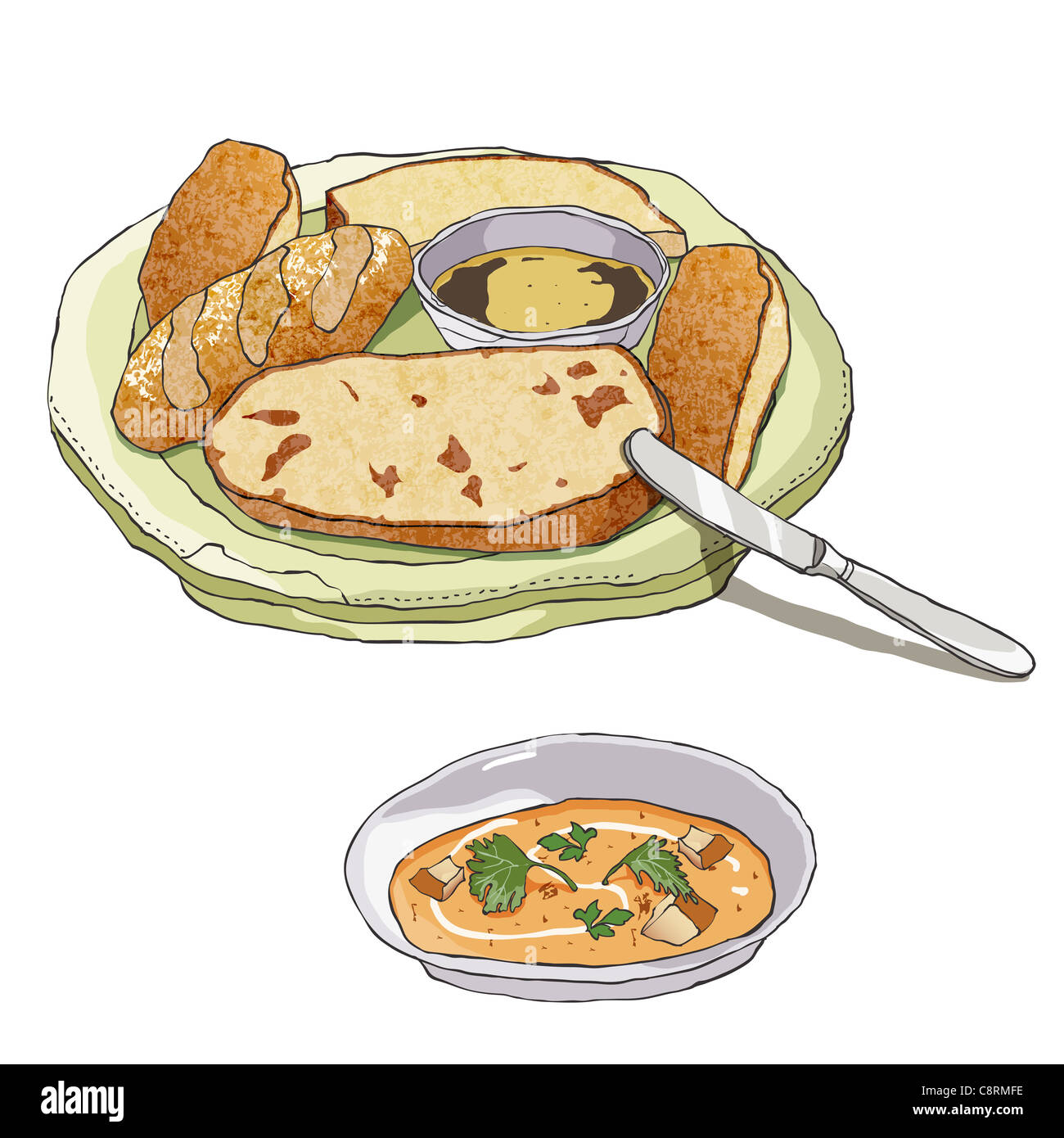 Baked Bread And Curry Stock Photo Alamy