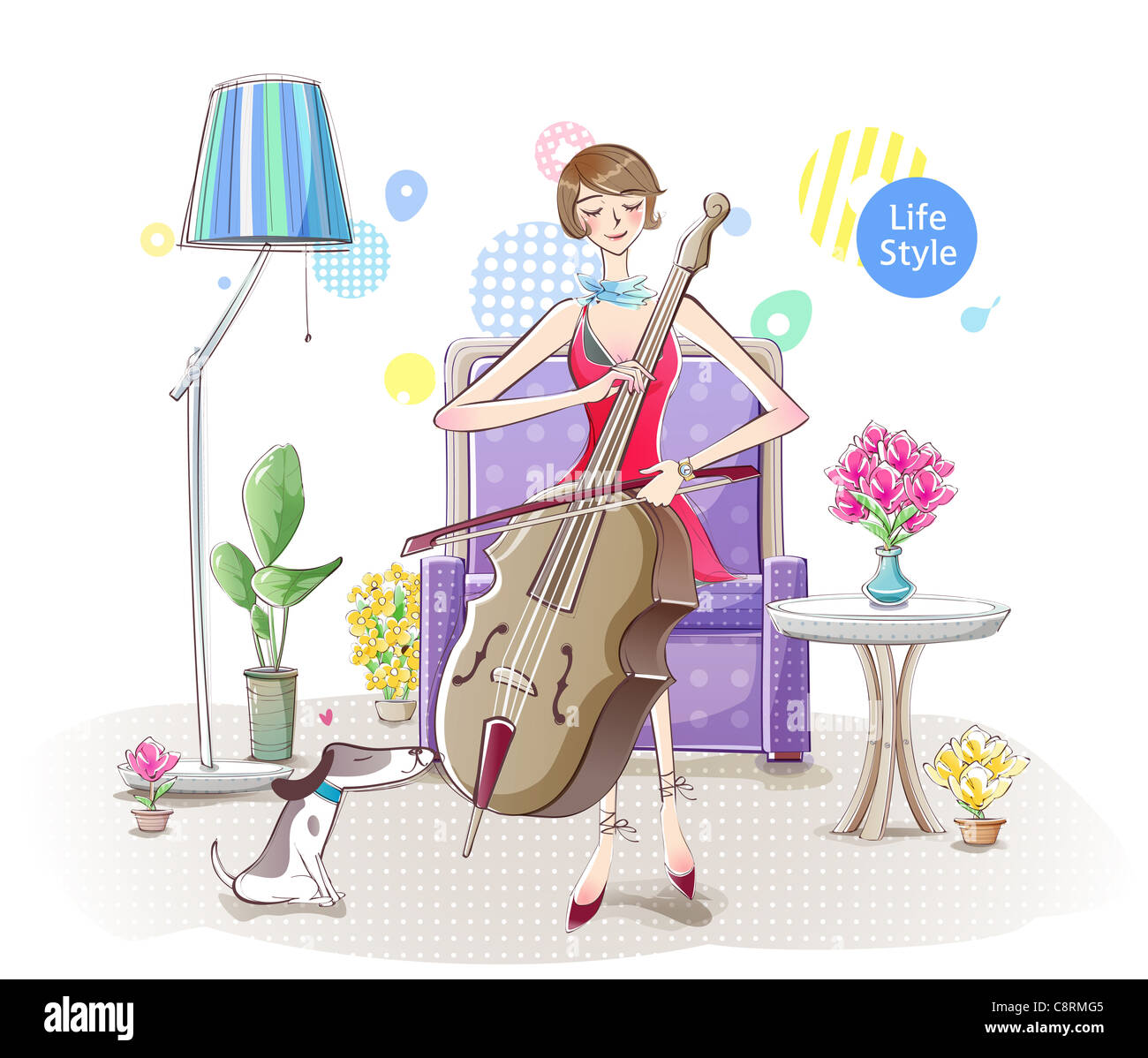 Illustration of a girl playing violin Stock Photo - Alamy