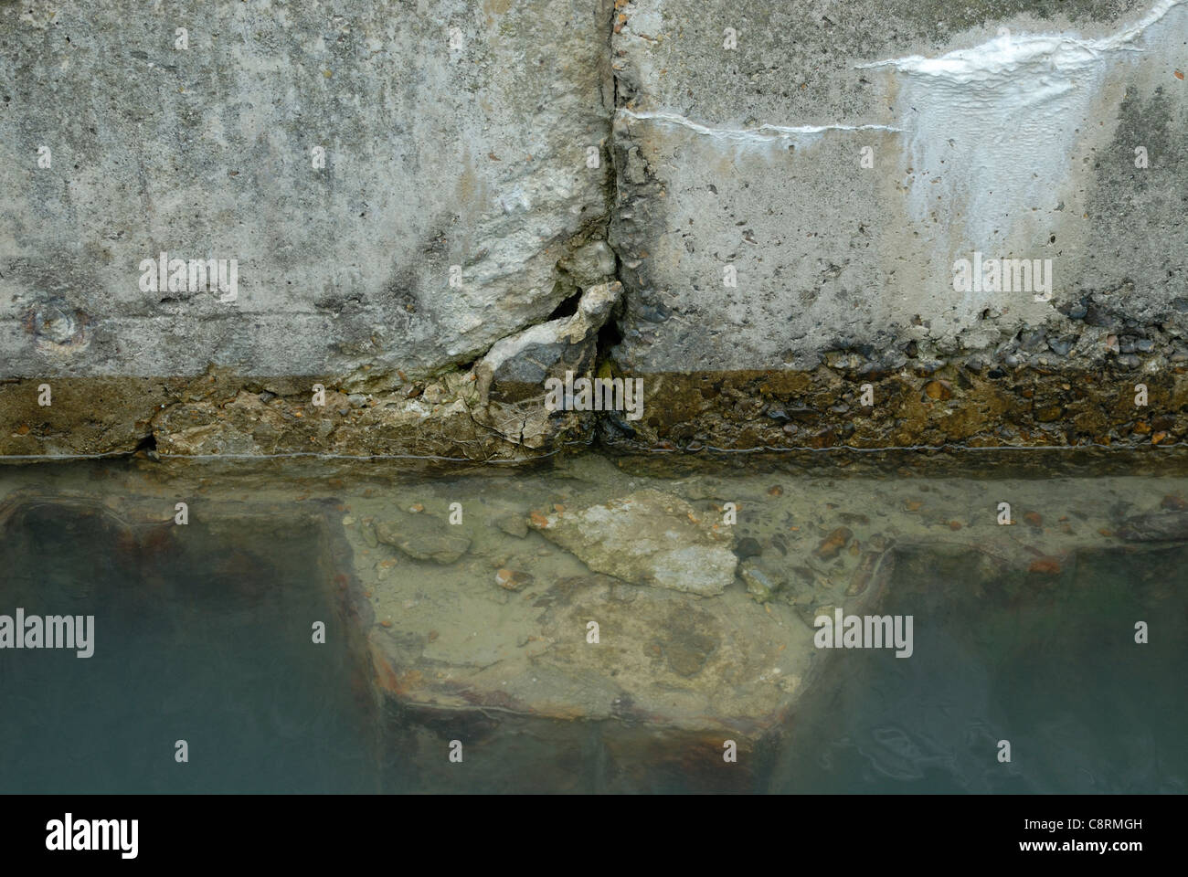 A closeup photo of crumbling concrete in a sea/marine environment