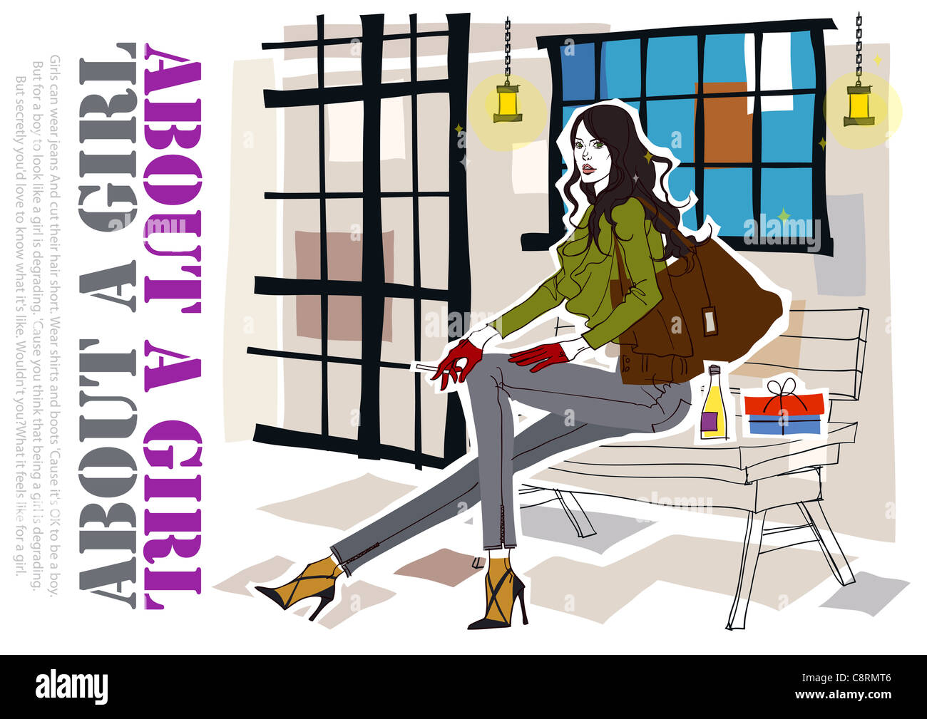 Woman sitting on bench and smoking cigarette Stock Photo - Alamy