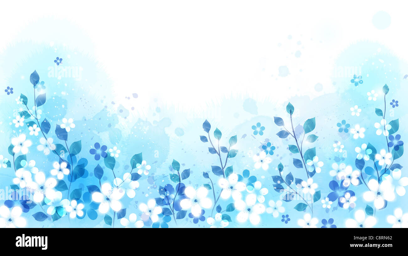 Illustration of abstract blue floral pattern Stock Photo - Alamy