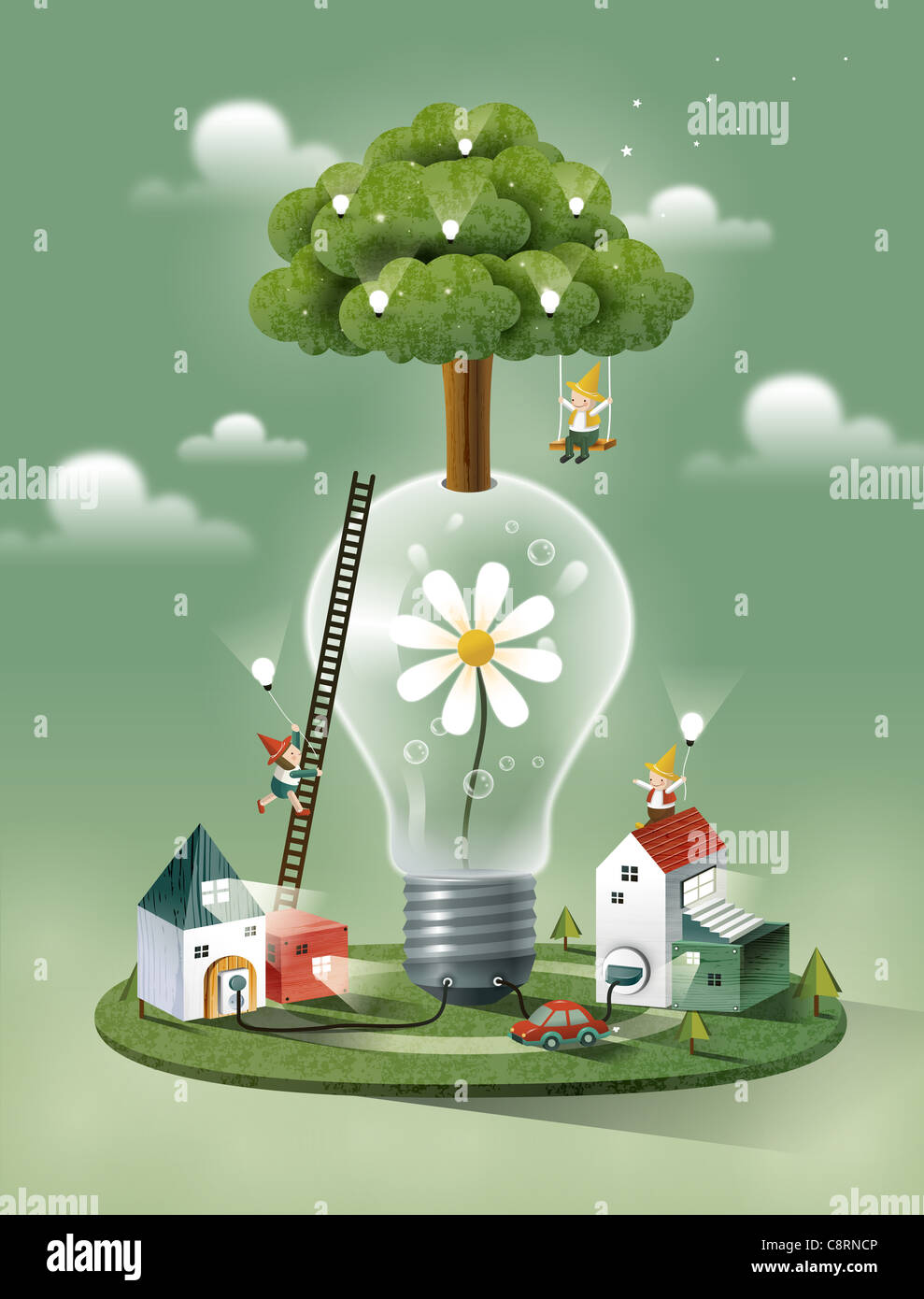 Tree On Electricity Bulb Stock Photo Alamy