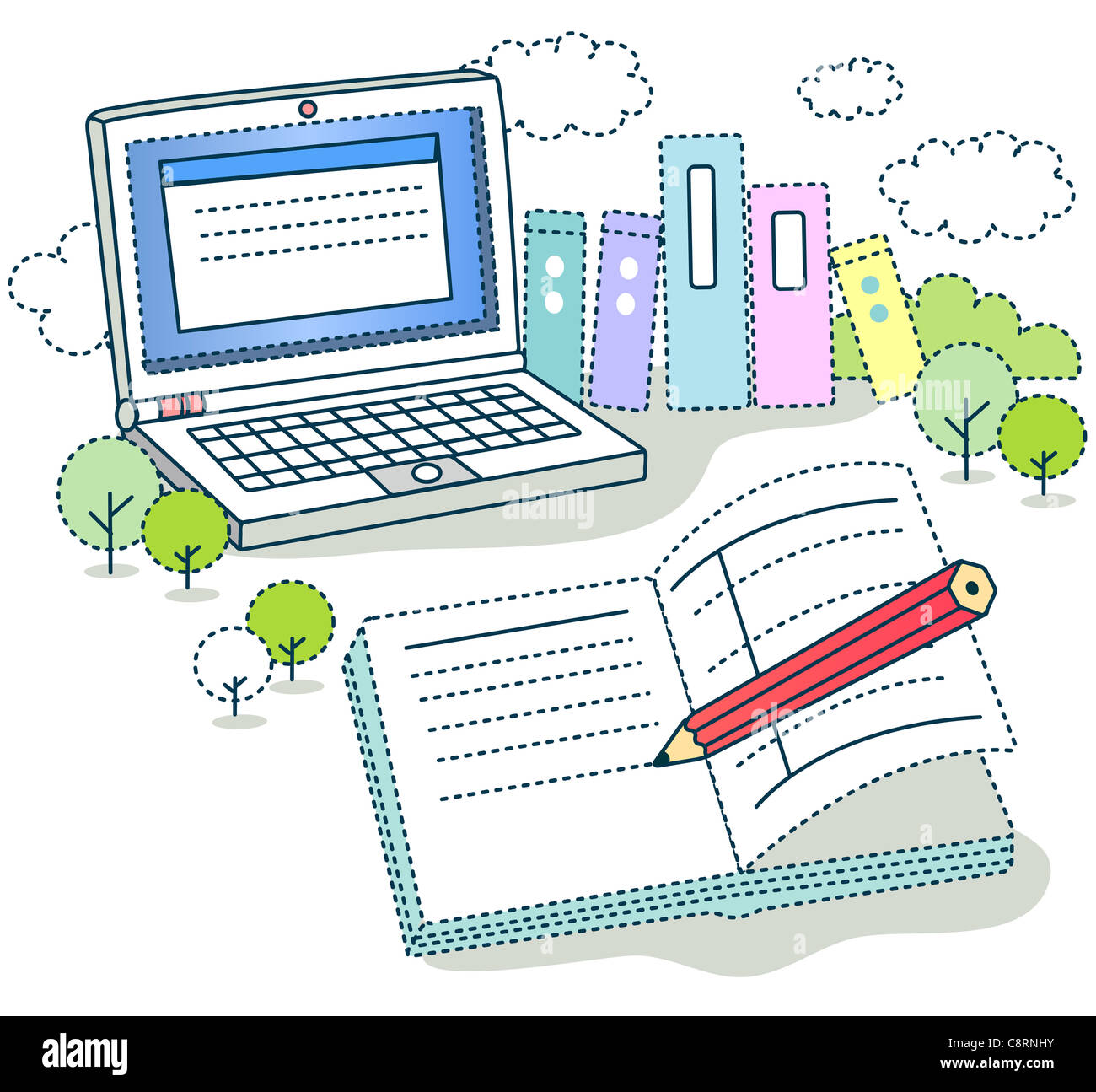 Writing on education book with laptop Stock Photo - Alamy