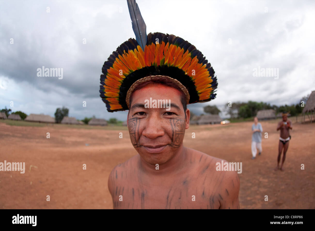 traditional dance by Xingu indians in the Amazone, Brazil Stock Photo