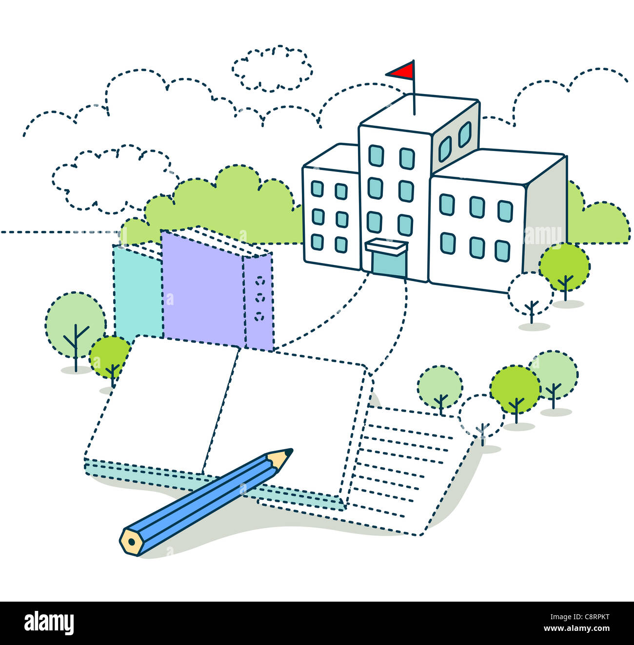Illustration on education building and books Stock Photo
