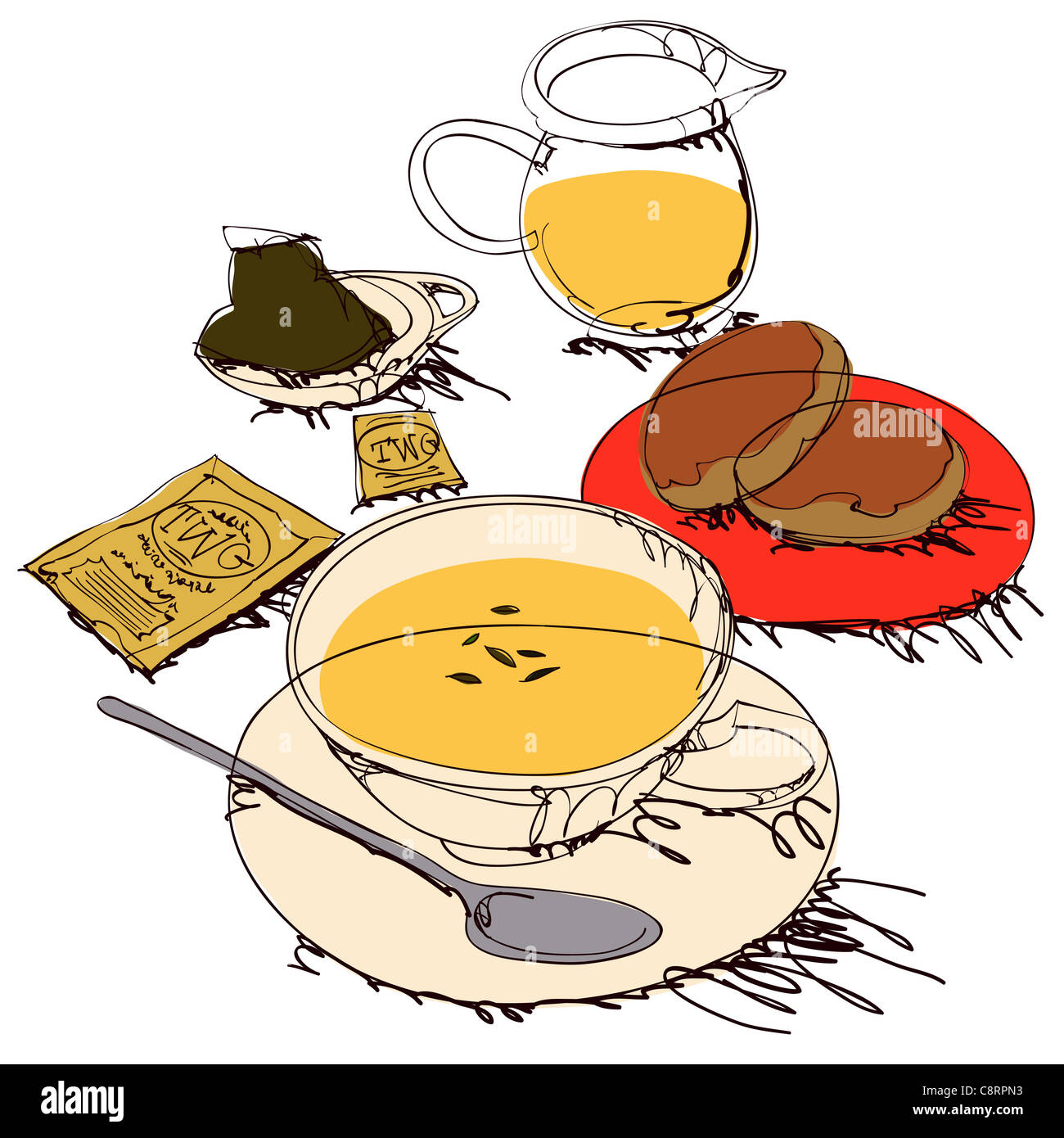 Morning Breakfast On White Background Stock Photo - Alamy