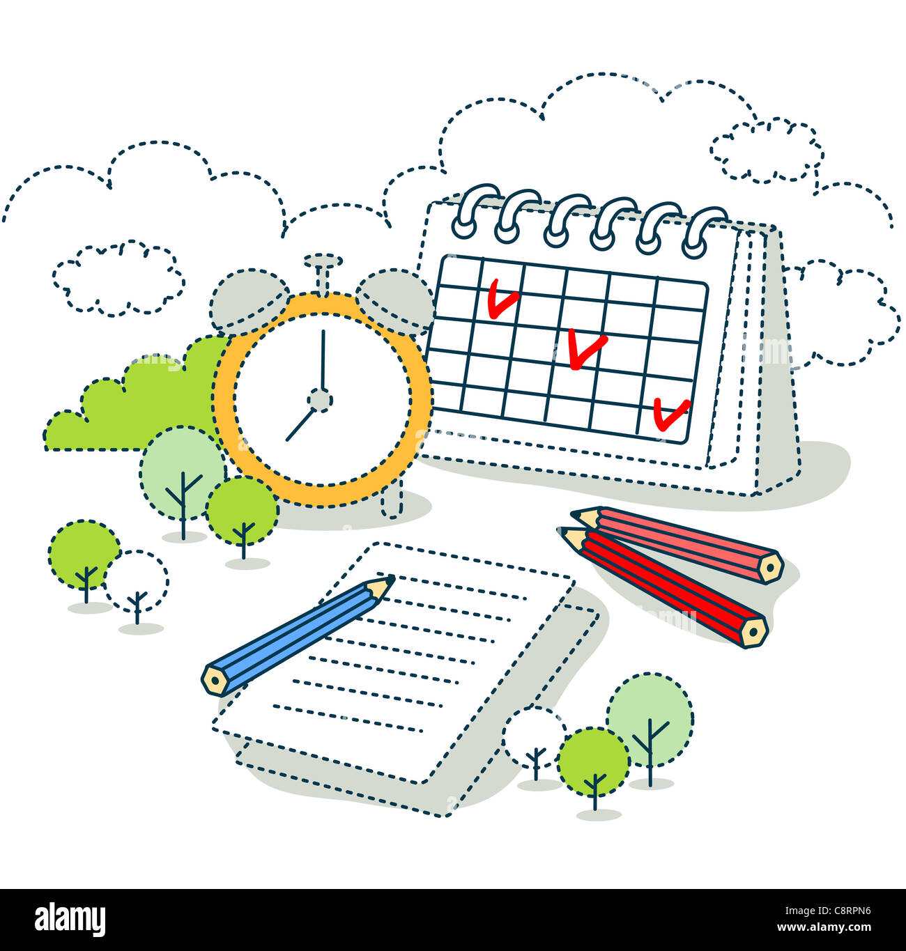 Illustration of clock and calendar Stock Photo