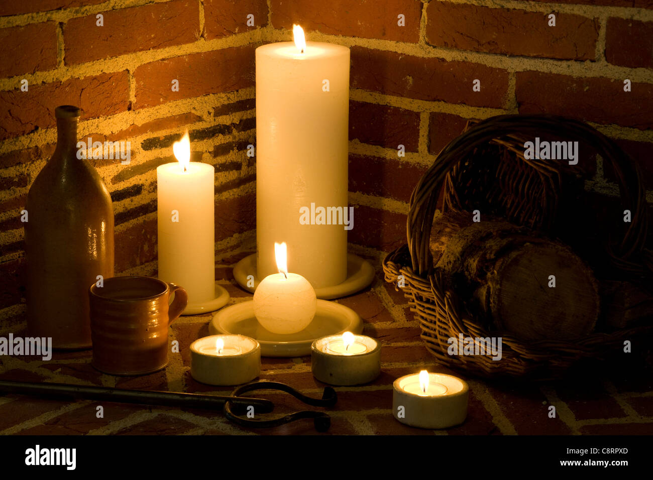 candles in hearth Stock Photo Alamy