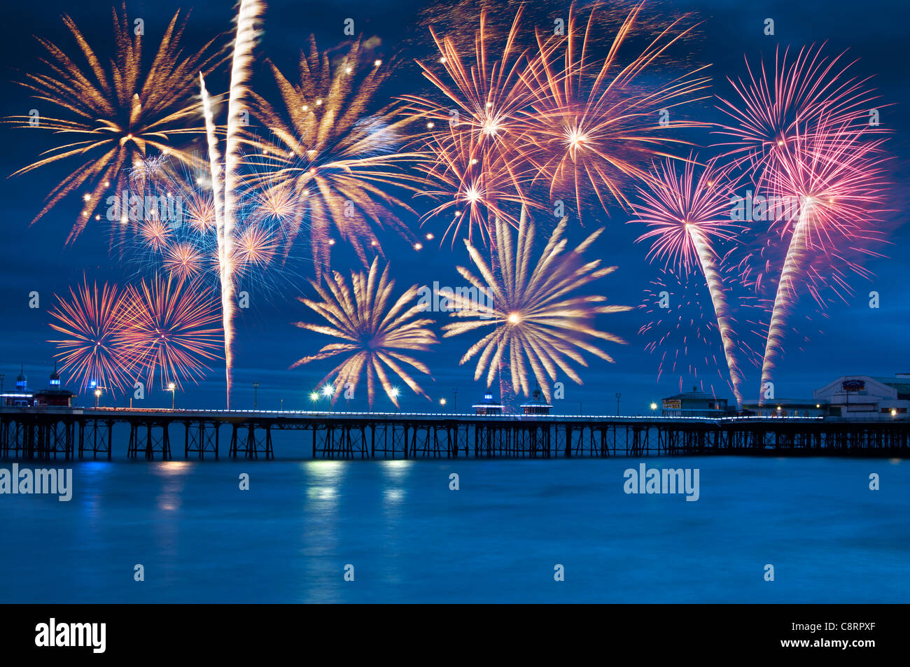 firework display pyro pyrotechnic blackpool lancashire england uk europe Stock Photo