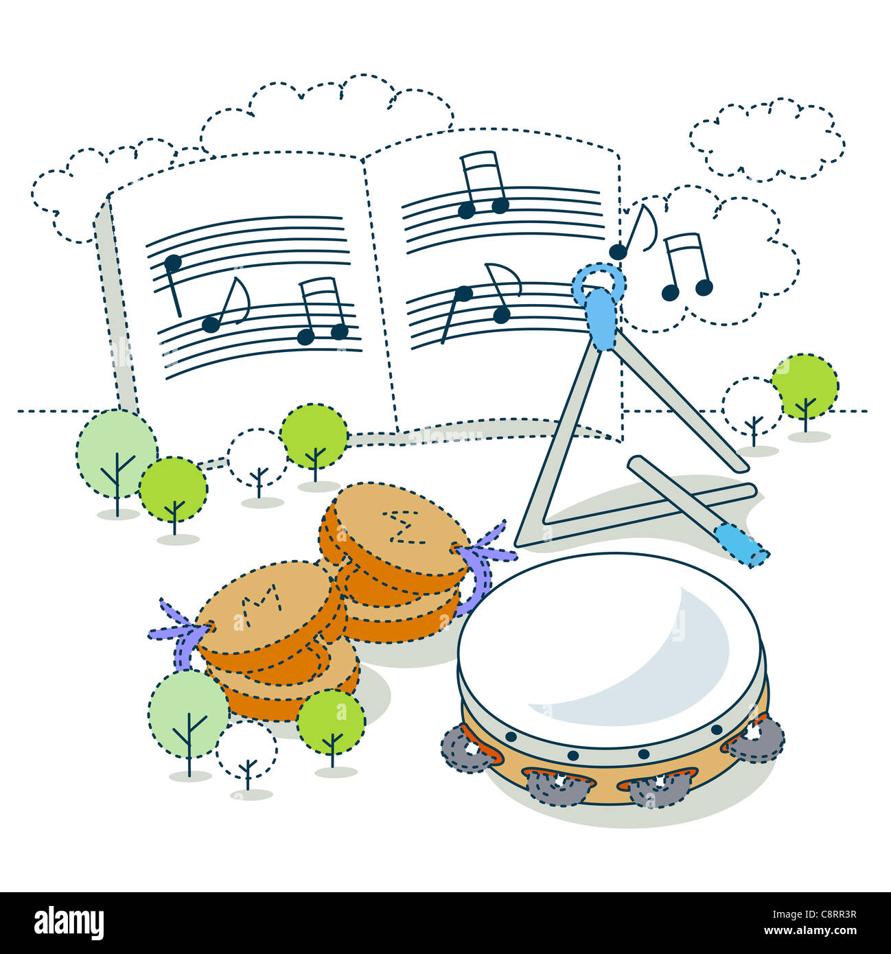 Illustration of triangle and tambourine Stock Photo