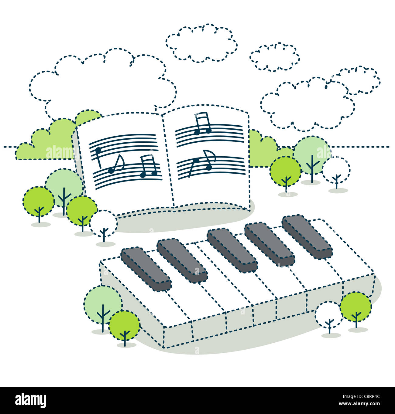 Illustration of piano against book Stock Photo