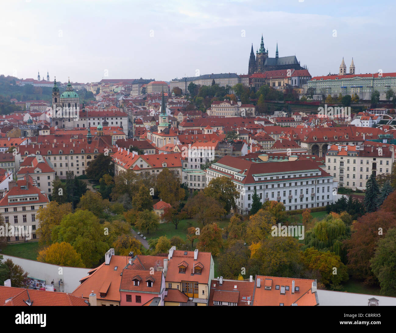 Ariel view of Mala Strana Old Town district with castle in Prague in Czech Republic Stock Photo