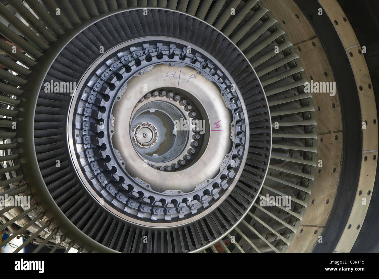 Boeing 757 aircraft jet engine maintenance Stock Photo