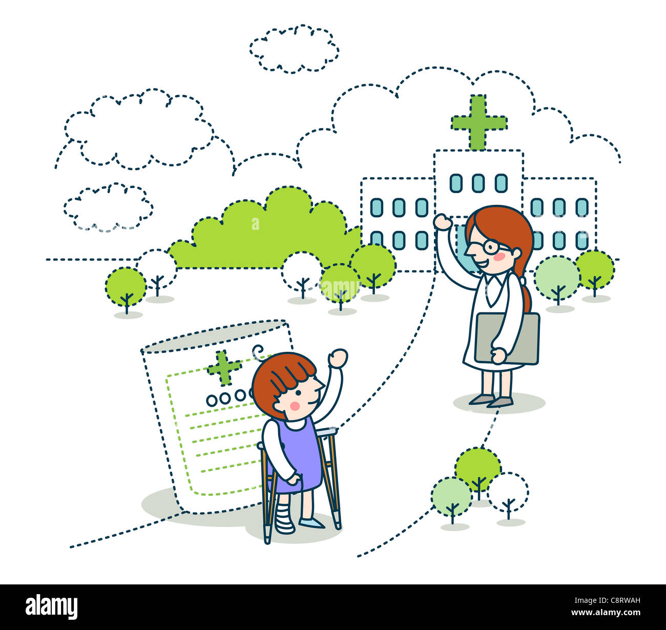 Doctor and patient against hospital building Stock Photo Alamy