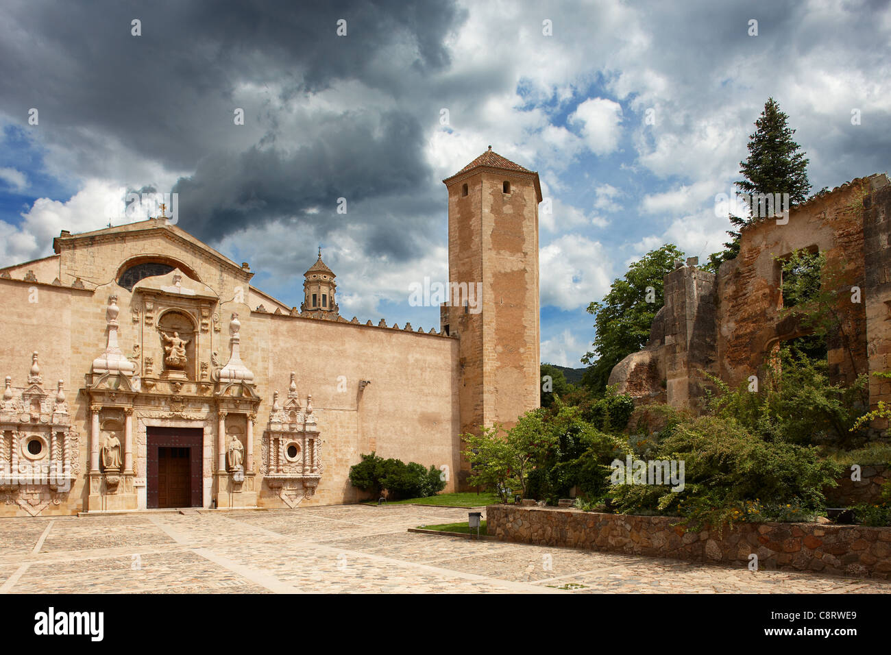 The Royal Abbey of Santa Maria de Poblet. Vimbodi i Poblet, Catalonia, Spain. Stock Photo