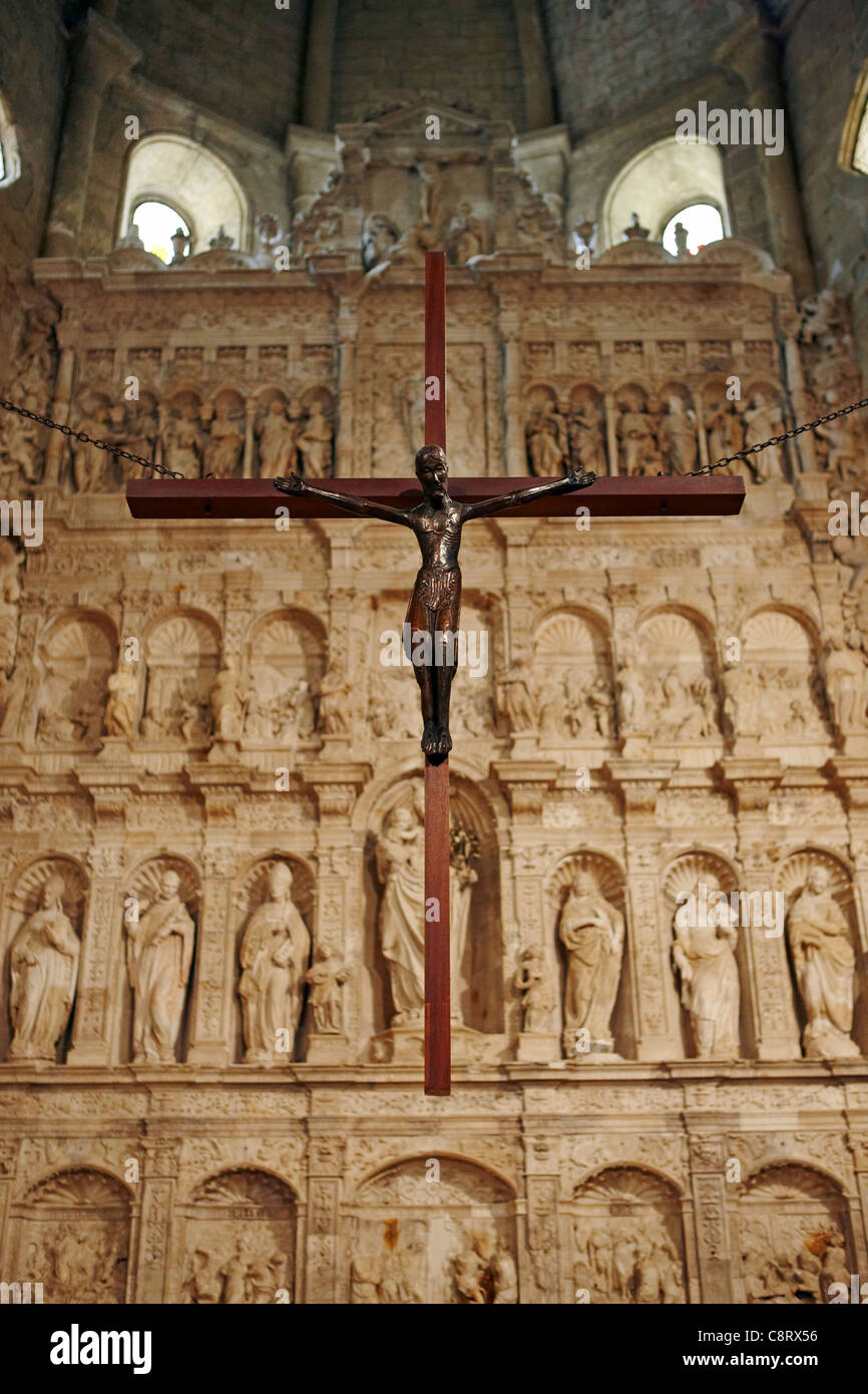 Altar at the Royal Abbey of Santa Maria de Poblet. Vimbodi i Poblet, Catalonia, Spain. Stock Photo