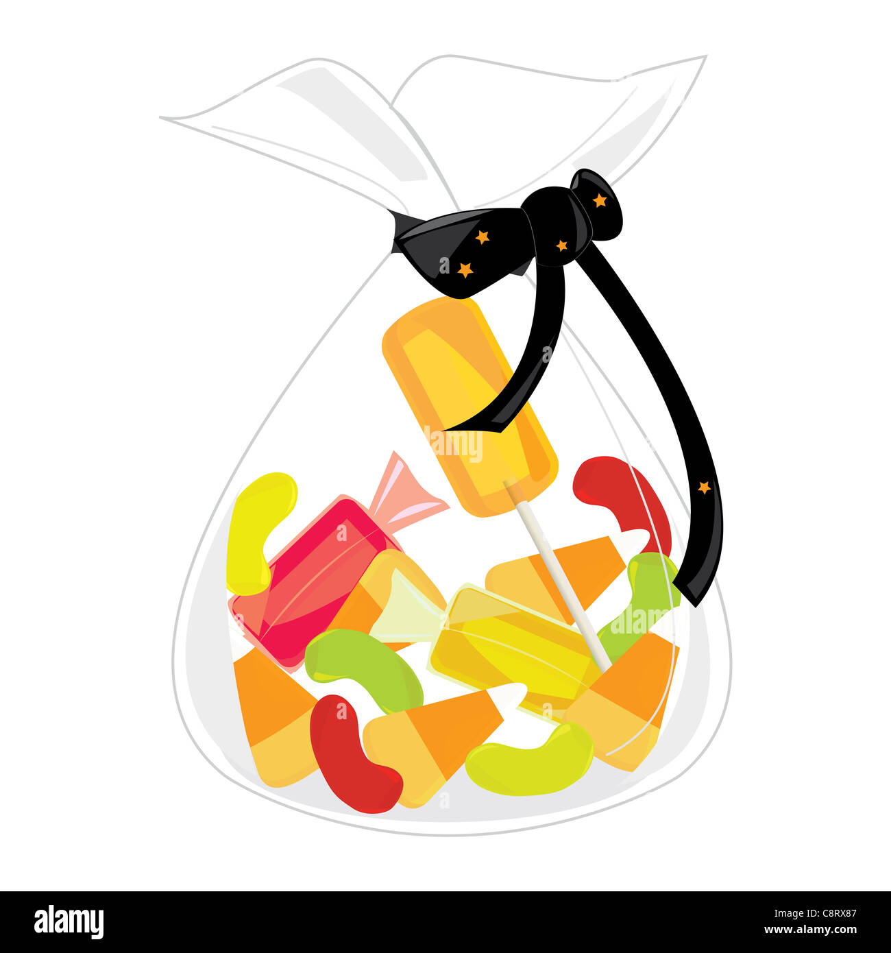 Clear plastic bag filled with Halloween candy Stock Photo Alamy