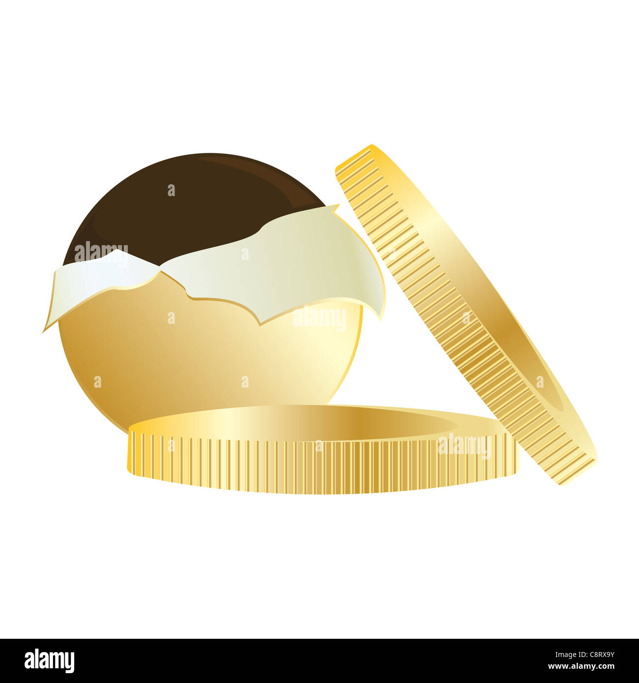 Chocolate coins wrapped in gold foil Stock Photo Alamy