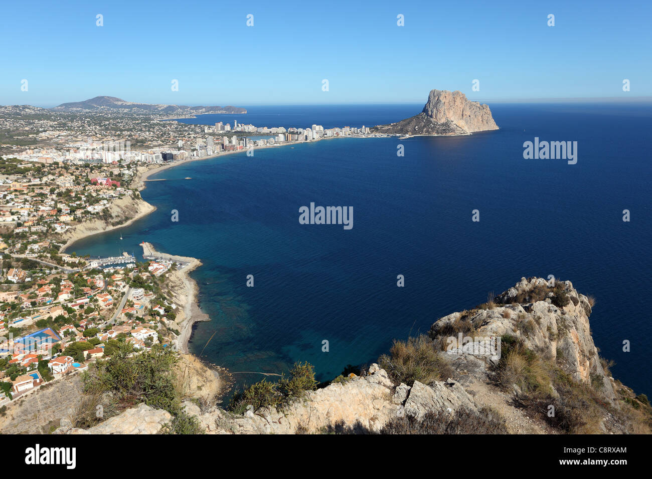 View of the Mediterranean resort Calpe, Costa Blanca Spain Stock Photo