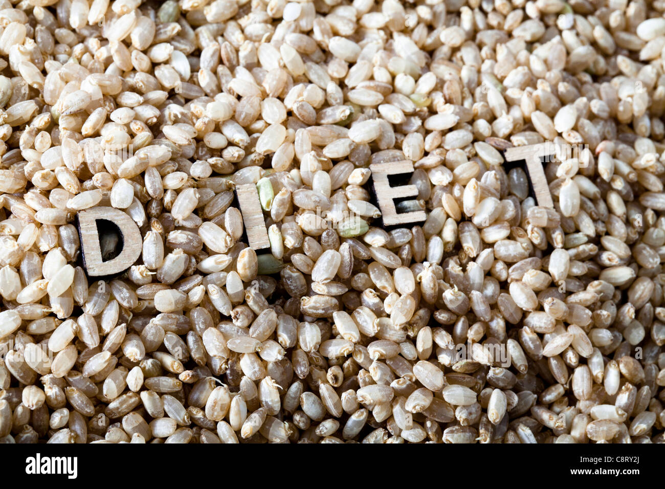 Close-up of text on dried food Stock Photo