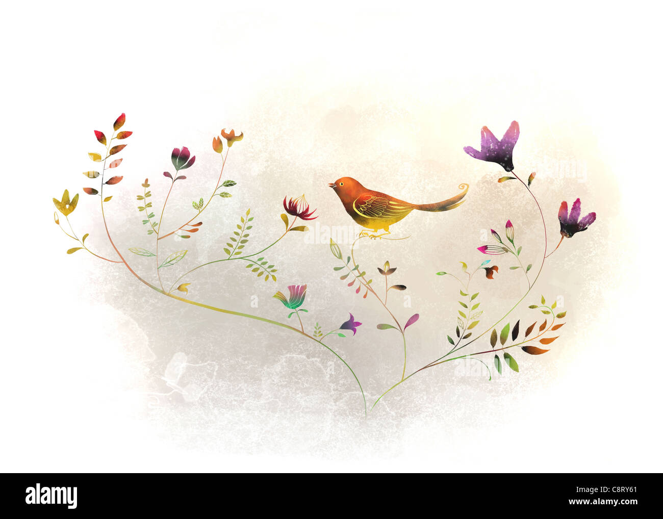 Bird On Flowering Tree Stock Photo - Alamy