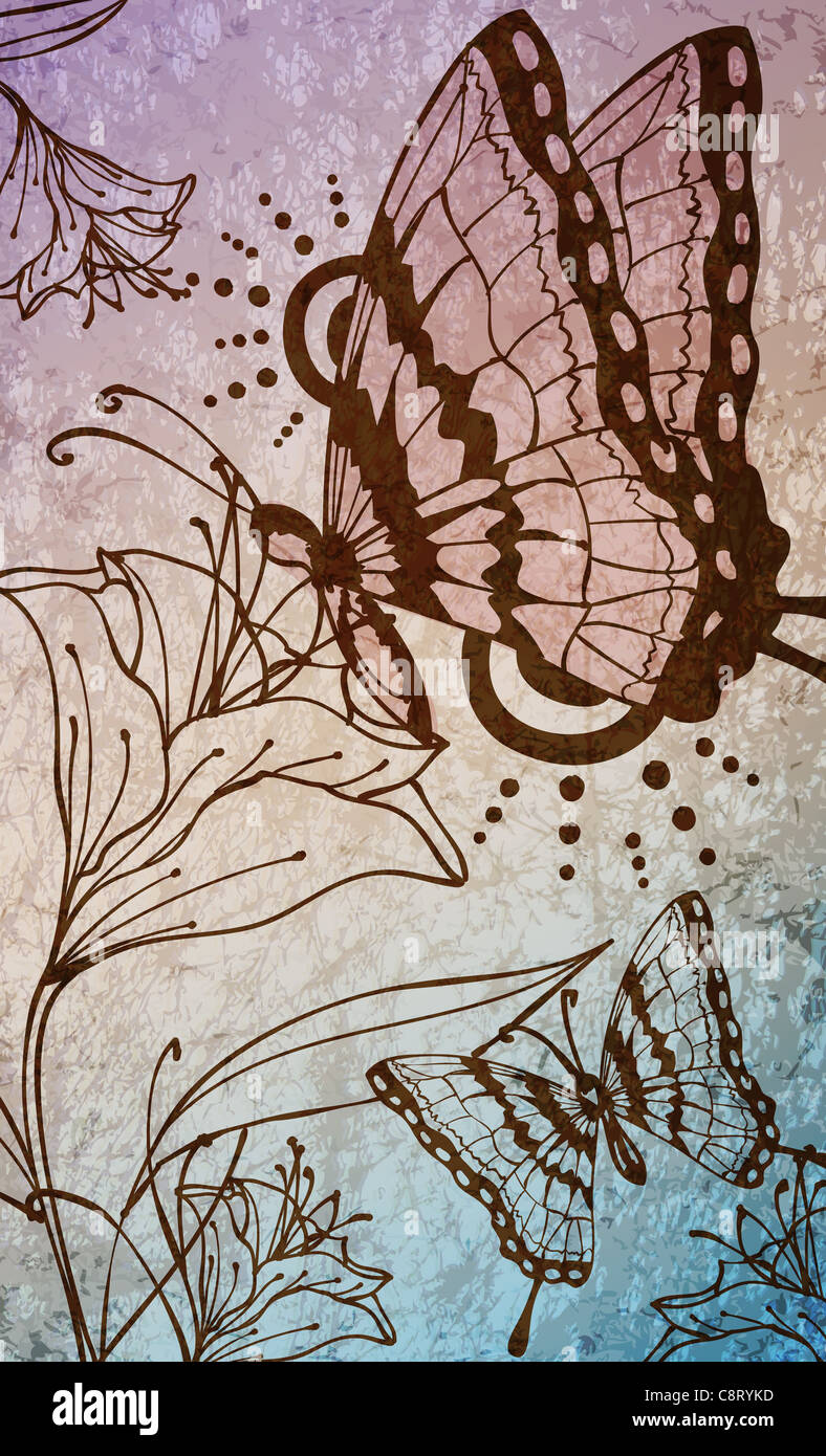 Illustration of butterfly and flower Stock Photo - Alamy