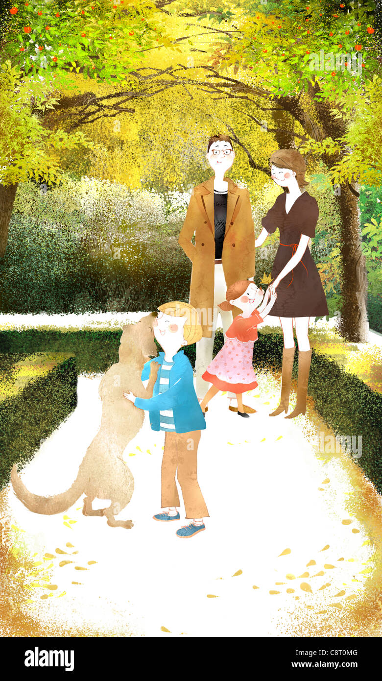 Family in the garden 20x 20cm 絵画 - 絵画