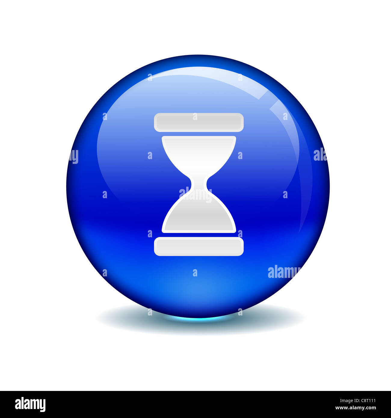 Illustration of hour glass symbol in a blue circle Stock Photo Alamy