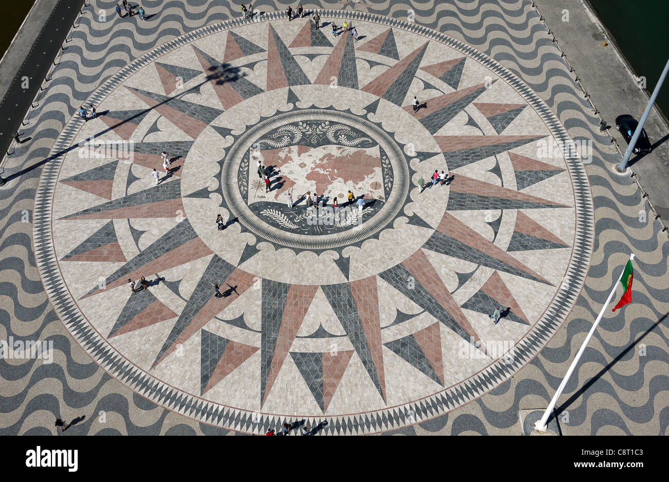 The 'mappa mundi' seen from the top of the Padrão dos Descobrimentos (Monument to the Discoveries) in Belém, Lisbon,Portugal. Stock Photo