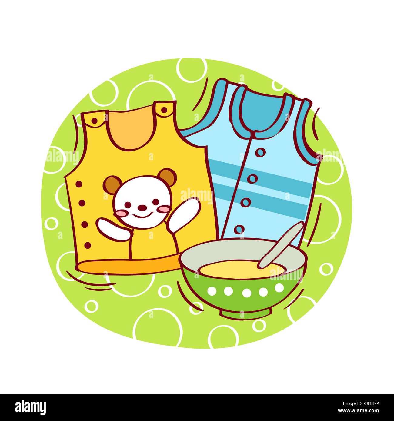 Illustration of baby food and clothes Stock Photo Alamy