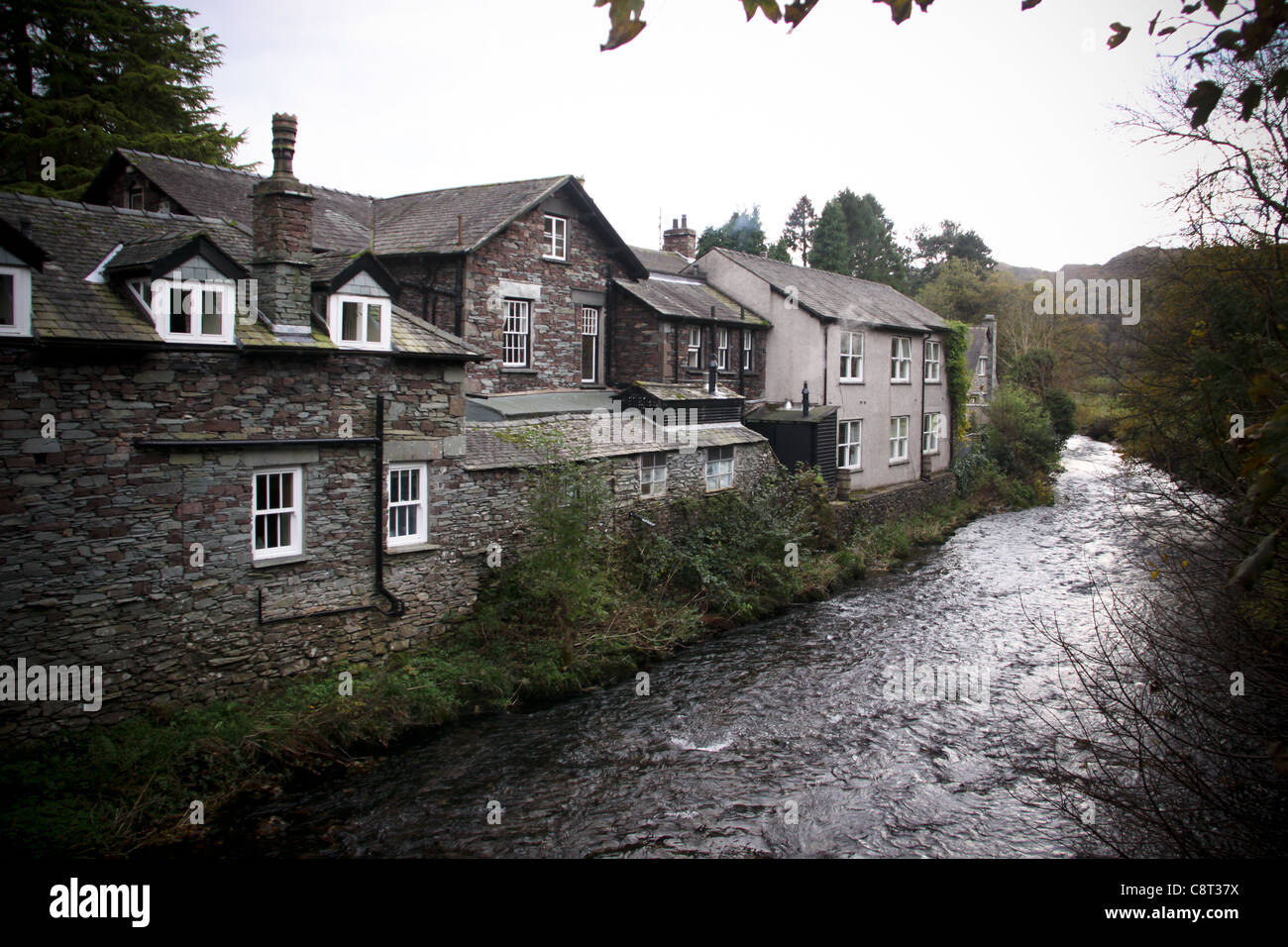 Grasmere cottages by the river Stock Photo
