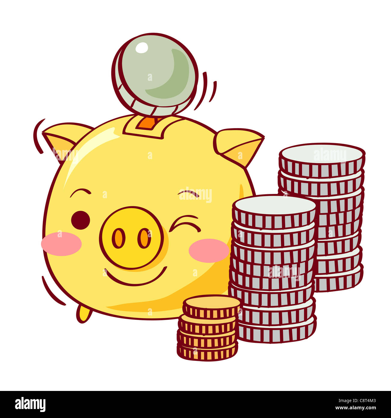 Piggy bank and stack of coins Stock Photo - Alamy