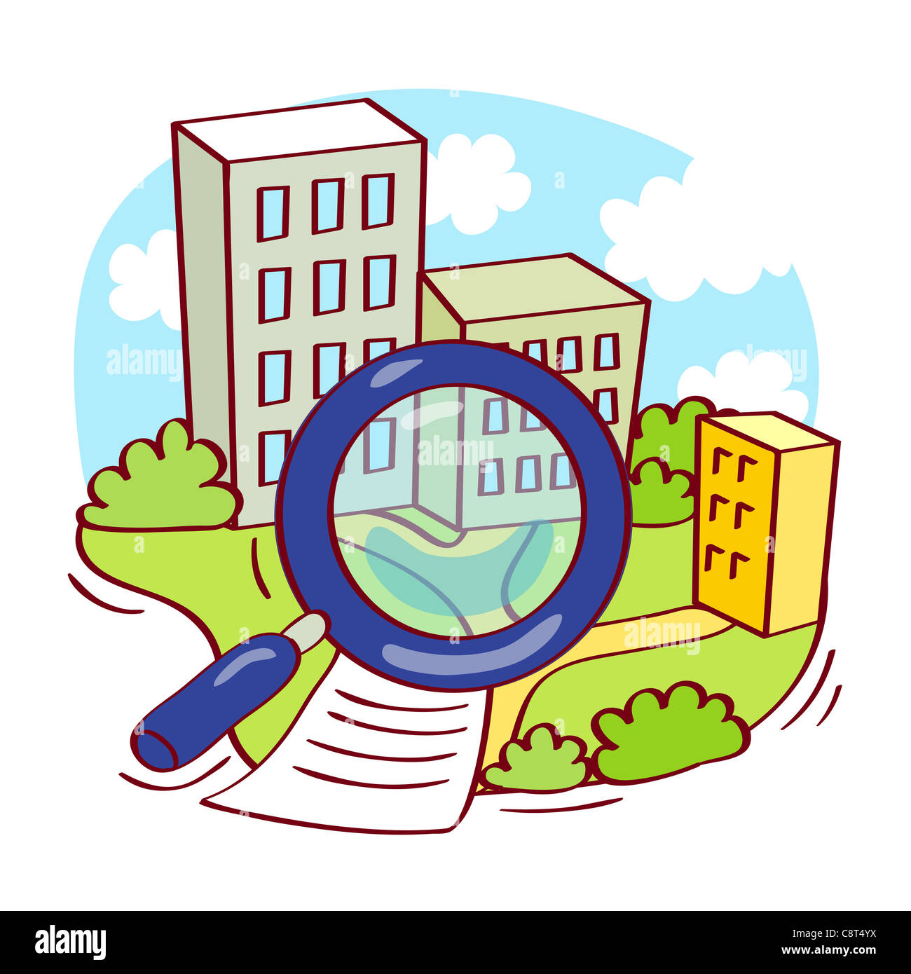 View of building through magnifying glass Stock Photo Alamy