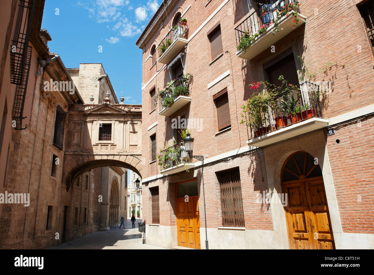 Narrow street in the old town. Valencia, Spain. Stock Photo