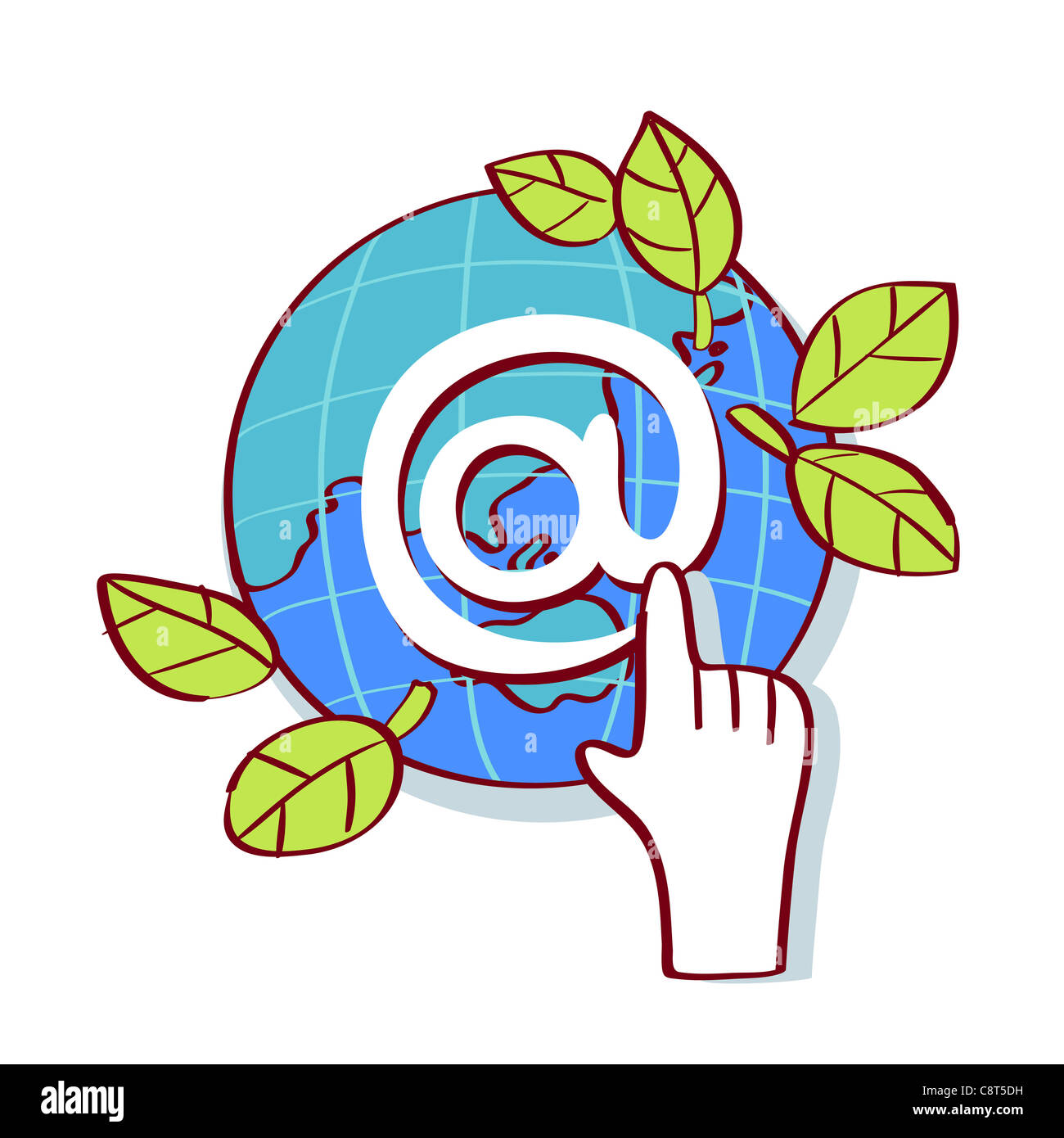 Illustration of hand touching on at sign Stock Photo - Alamy