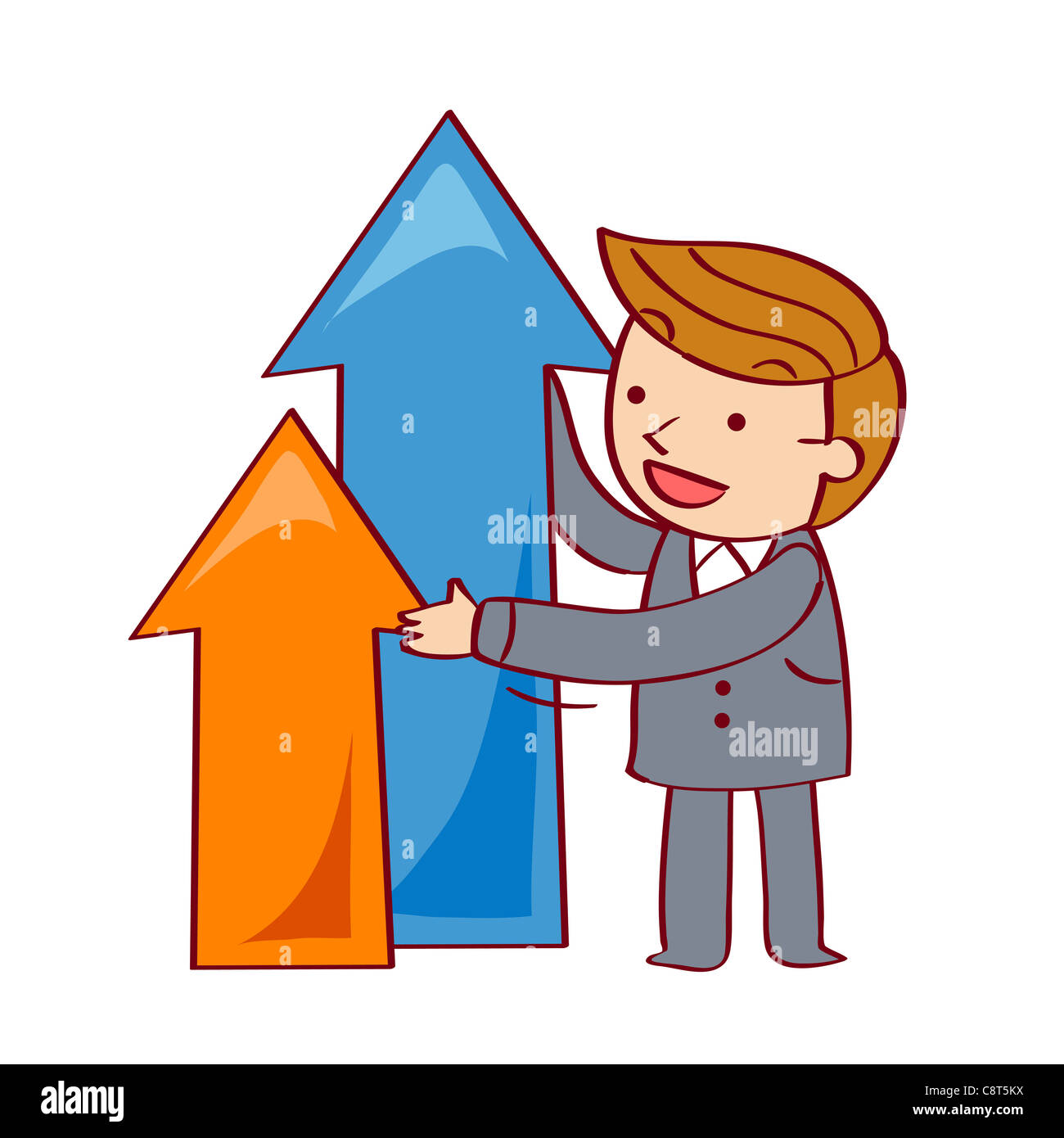 Illustration of businessman with arrow sign Stock Photo - Alamy