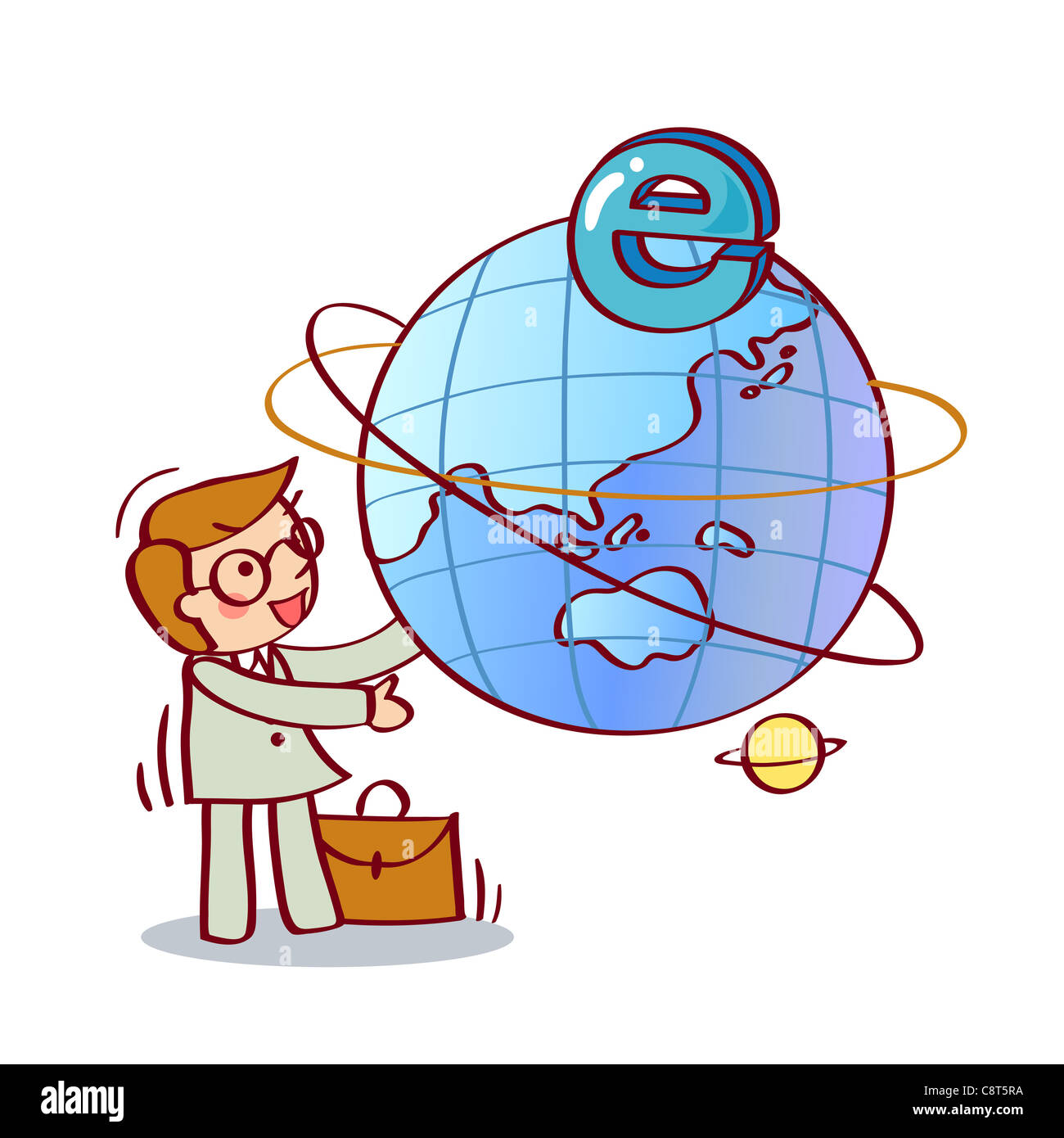 Illustration of businessman with globe Stock Photo - Alamy