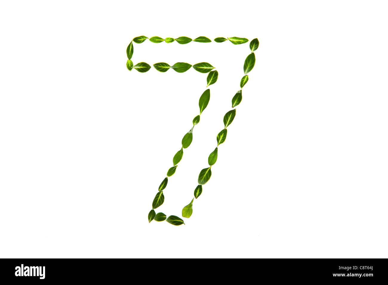 Number 7 Drawn With Leafs Stock Photo