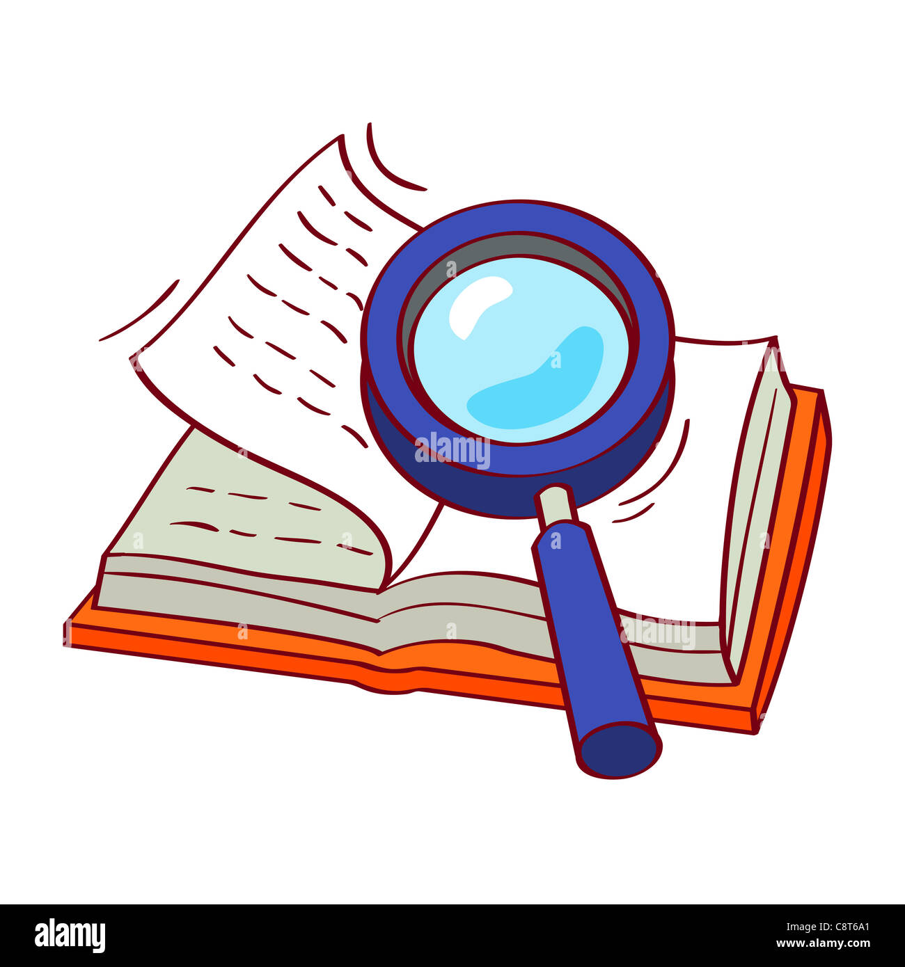 Illustration of magnifying glass with a book Stock Photo