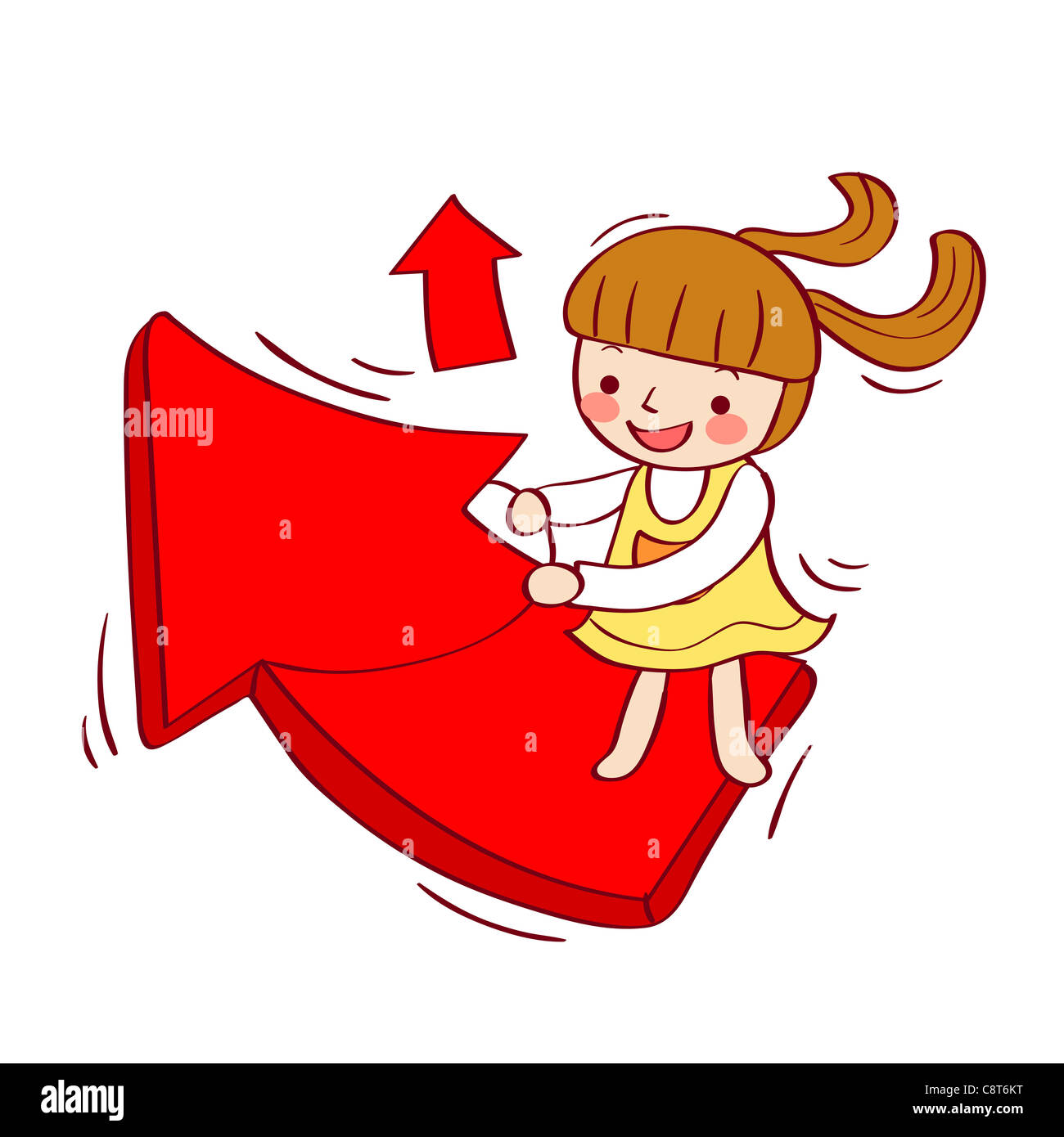 Girl flying on arrow sign Stock Photo - Alamy