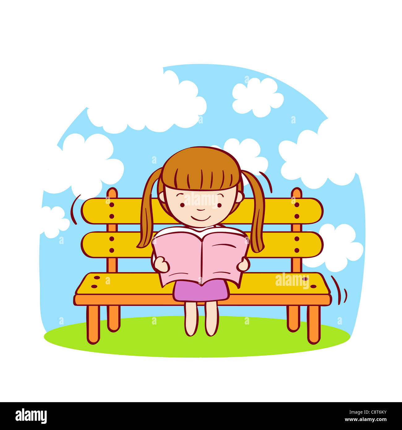 Girl reading on bench Stock Photo