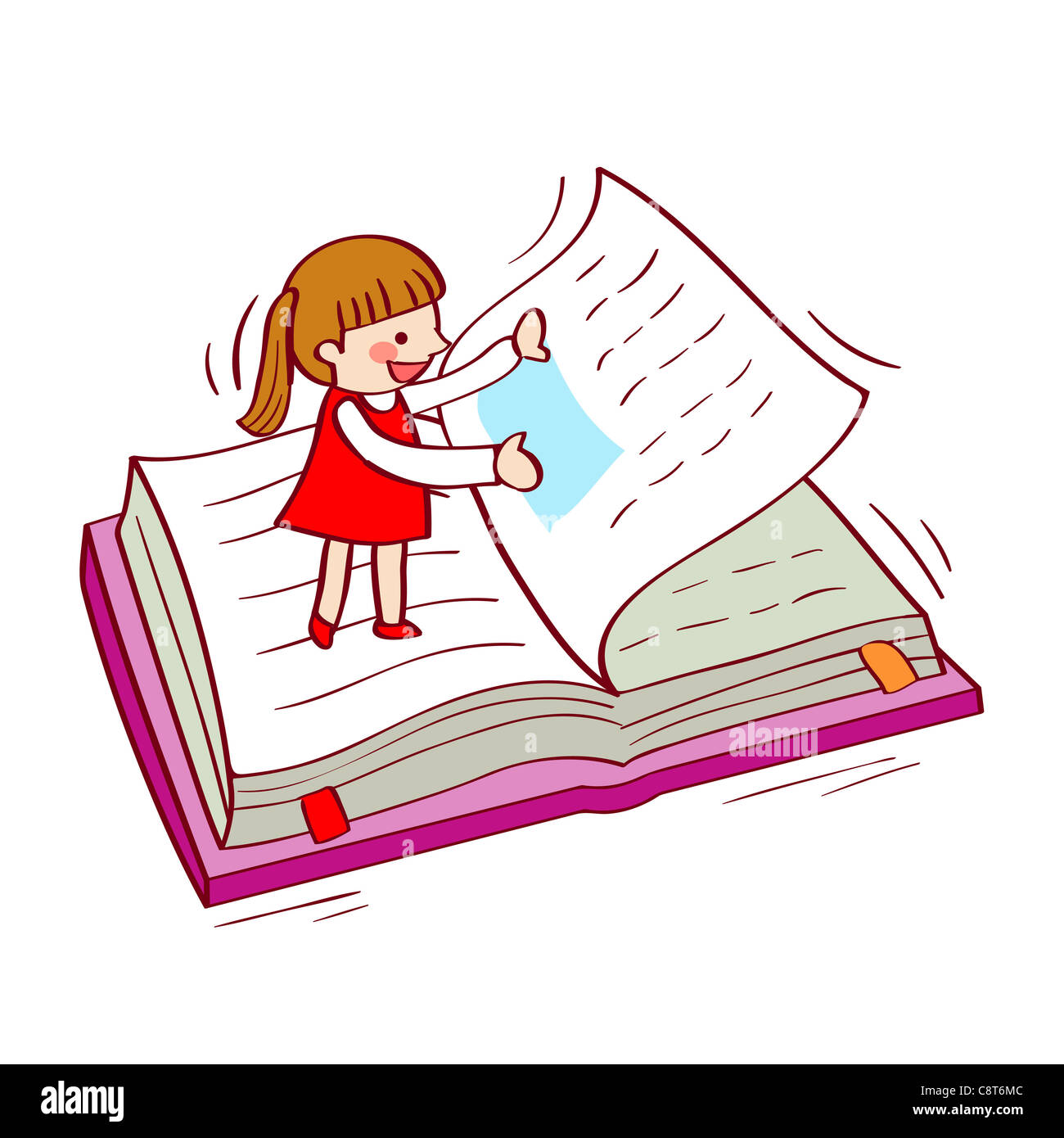 Girl turning page of book Stock Photo
