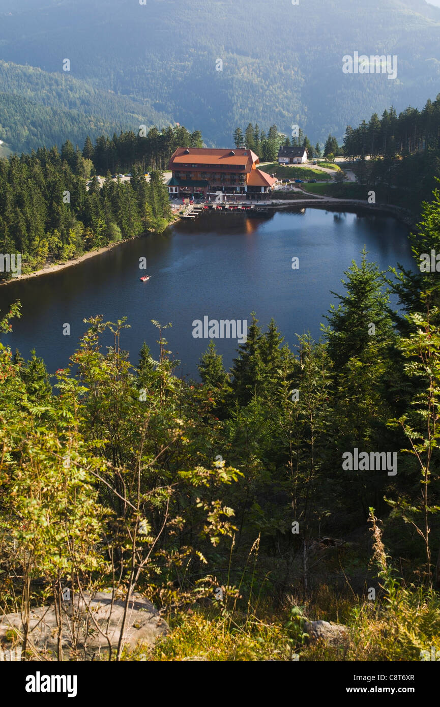 Lake Mummelsee and Hotel Northern Black Forest Baden Wuerttemberg Germany Stock Photo