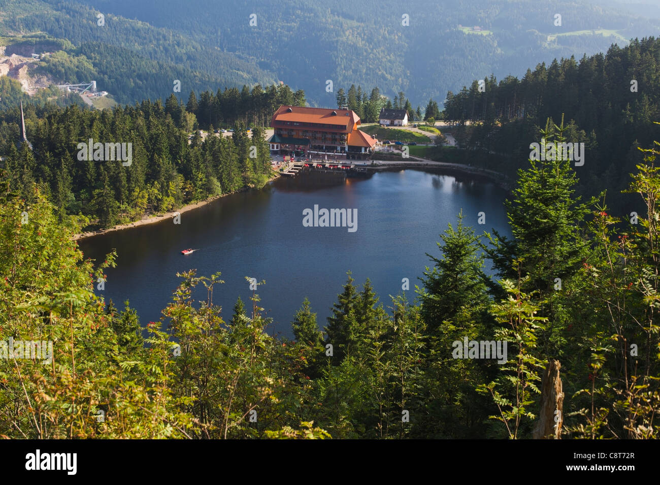 Lake Mummelsee and Hotel Northern Black Forest Baden Wuerttemberg Germany Stock Photo