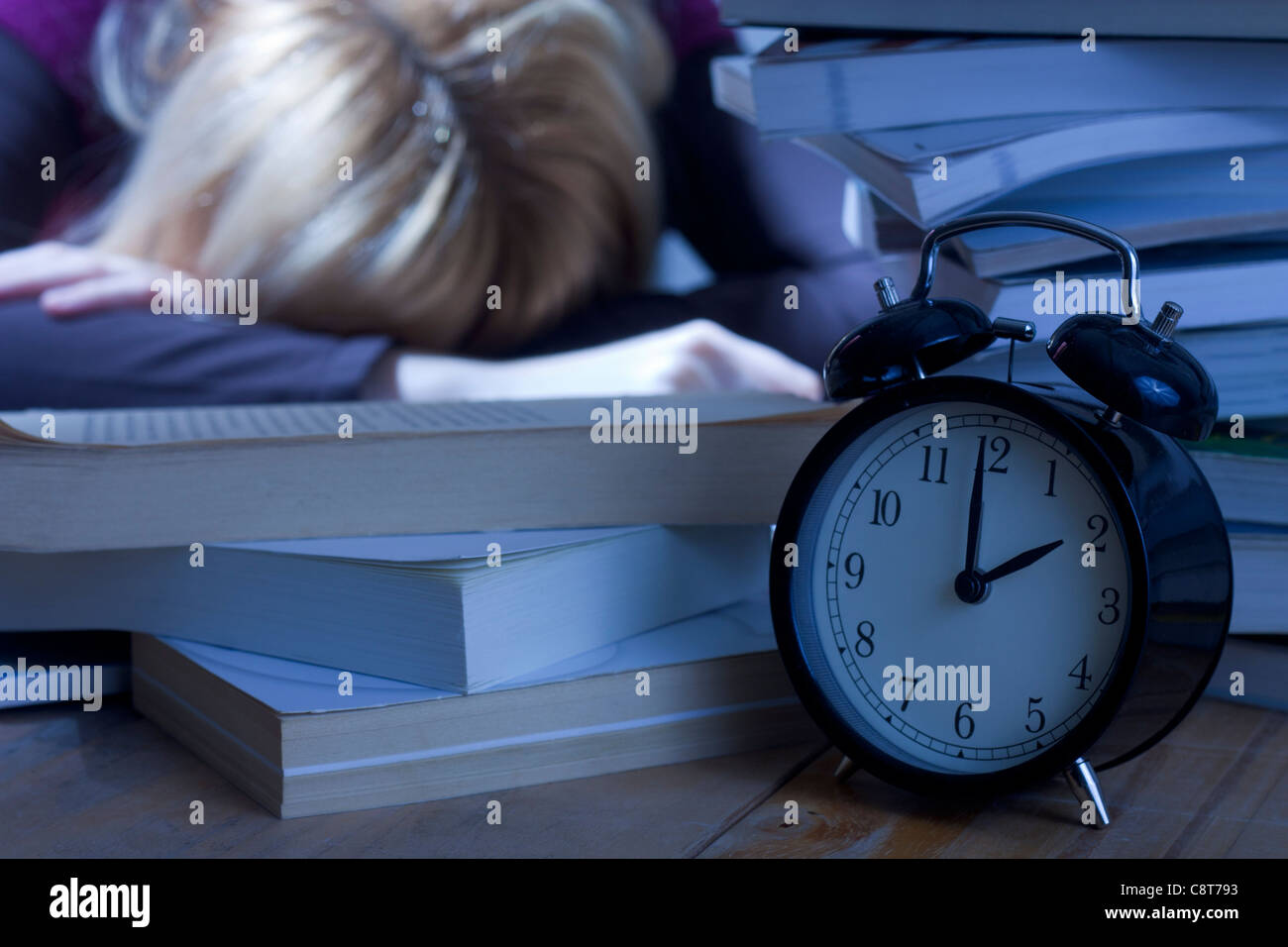 Woman Student Sleeping on Books Stock Photo - Alamy
