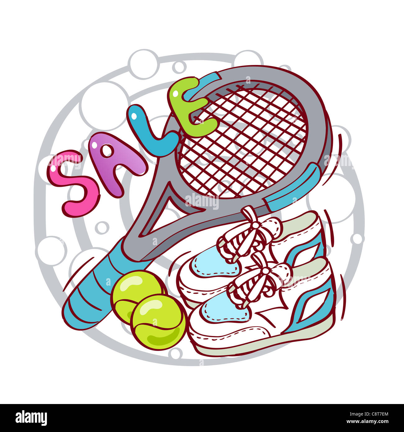 Illustration of tennis equipment for sale Stock Photo Alamy